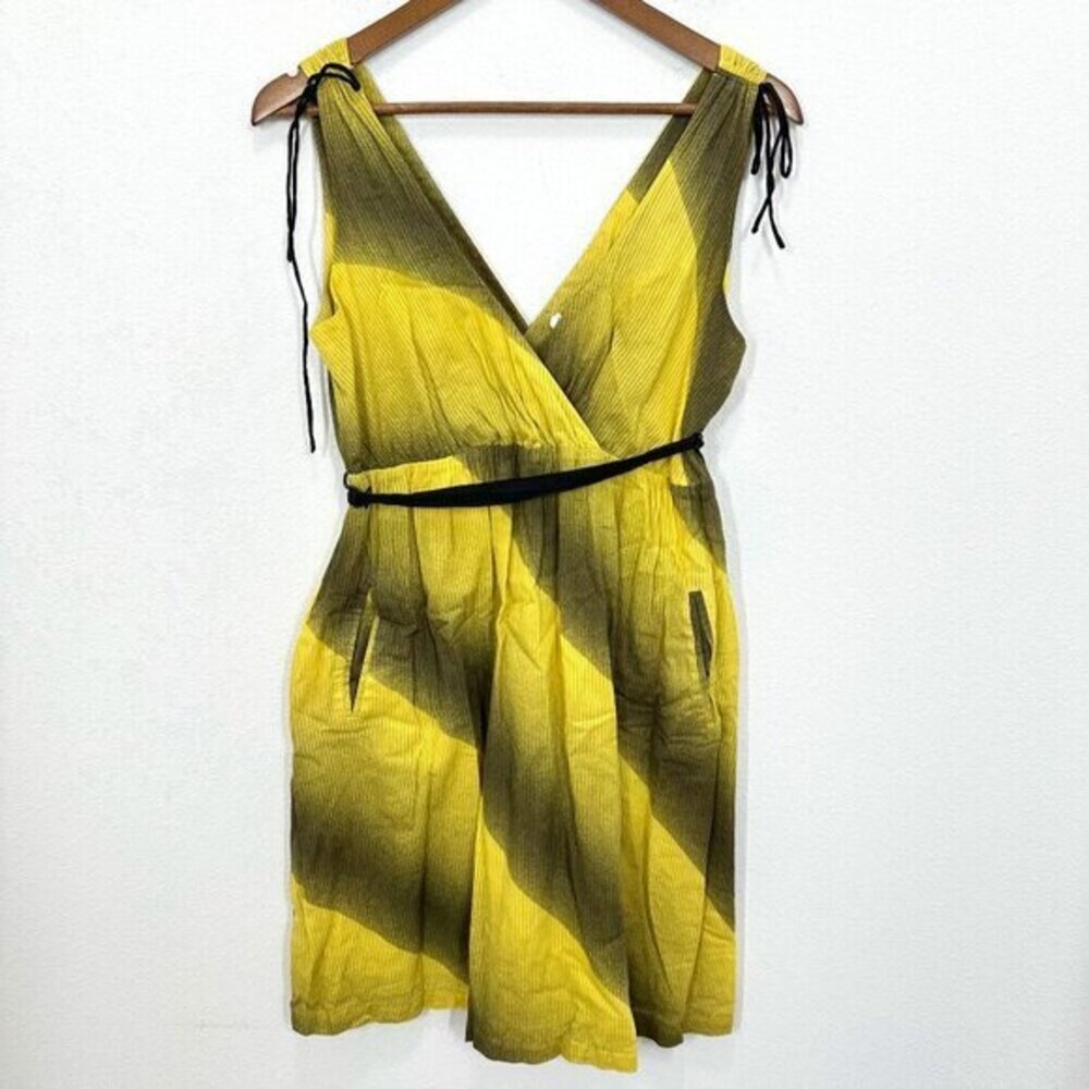 Anthropologie‎ Maeve Chartreuse Ombre V Neck Suplice Mini Dress Size 6